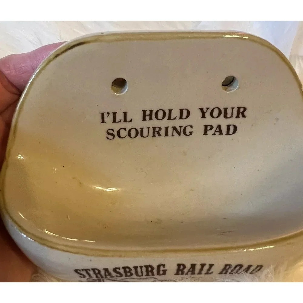 VTG Ceramic Strasburg Railroad Scouring‎ Pad Holder I'll Hold Your Souring Pad
